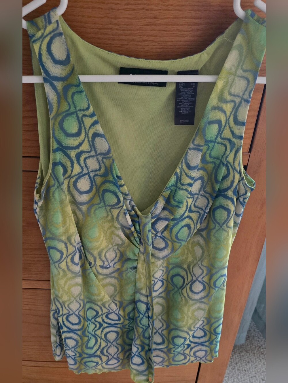 Green Patterned V-Neck Sleeveless Top, S